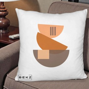 Perna Decorativa Geometric Bauhaus Boluri Portocaliu, 40x40 cm, Alb Pufos, Husa Detasabila, Perna Inclusa, BEKZ®