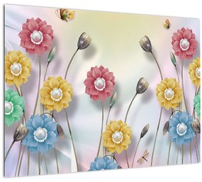 Tablou pe sticlă - Lunca colorată (70x50 cm)