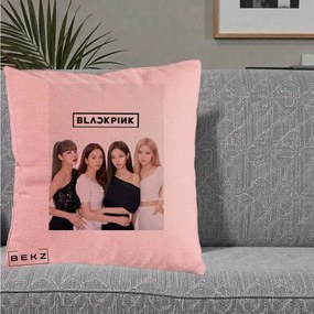 Perna Personalizata K-pop BLACKPINK Foto Grup-Negru, 40x40 cm, Roz, Husa Detasabila, Perna Inclusa, BEKZ®