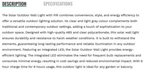 Aplica LED solara de exterior cu senzor de miscare IP44 Solar