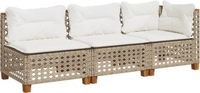 vidaXL Canapea de grădină cu perne, 3 locuri, bej, poliratan