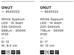 Aplica de perete LED din ghips Onut, 12cm