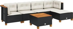 vidaXL Set mobilier de grădină cu perne, 6 piese, negru, poliratan