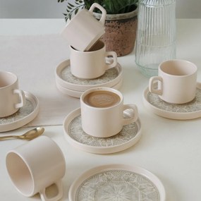 Set de 6 cești din ceramică cu farfurioare BohoBrew 184 ml