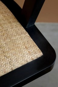 Scaun de birou, din lemn de mesteacan si rattan, negru, cu aspect vintage, Old French