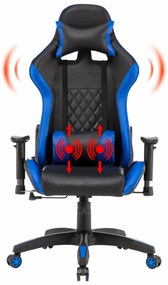 Scaun gaming, masaj în perna lombară, funcție recliner, design racing, Negru/Albastru