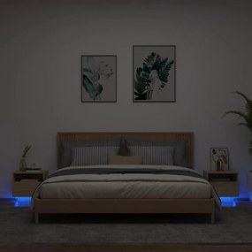 vidaXL Noptiere cu lumini LED, 2 buc., stejar sonoma, 40x39x37 cm