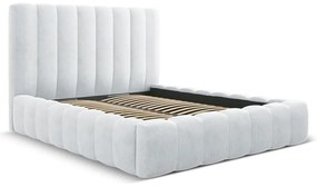 Pat matrimonial gri deschis tapițat cu spațiu de depozitare cu somieră 160x200 cm Kelp – Micadoni Home