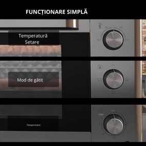 HOMCOM Mini Cuptor Electric cu Convectie 30L pentru Bucătărie Blat Temperatură Ajustabilă 1600W Accesorii Incluse | Aosom Romania