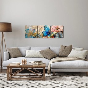 Tablou - Pictura de flori și fluturi (cu ceas) (90x30 cm)