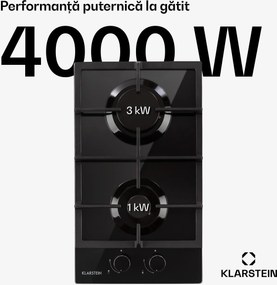Klarstein Ignito Domino, plită de gaze, 2 arzătoare, arzător Sabaf, sticlă ceramică, negru