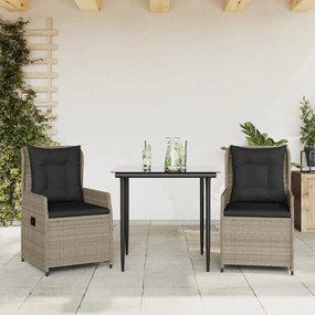 vidaXL Set mobilier de grădină cu perne, 3 piese,gri deschis,poliratan