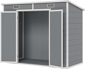 Outsunny Căsuță de Grădina pentru Unelte cu Podea, 2 Uși, Încuietoare și Acoperiș Înclinat, 238x125x183 cm, Gri | Aosom Romania
