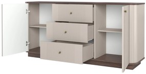 Comodă Vesper 160 cm cu sertare și mânere aurii - culoare cașmir / nuc