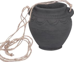 Ghiveci suspendat din lut, sculptat manual, negru, Ø 12,5 x H 12,5 cm, „Hanging Planter Black"