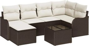 vidaXL Set de canapele pentru grădină cu pernă 7 pcs Maro Rattan poli