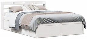 vidaXL Cadru de pat cu tăblie, alb, 135x190 cm, lemn masiv de pin