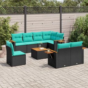 vidaXL Set canapele de grădină cu perne, 9 piese, negru, poliratan