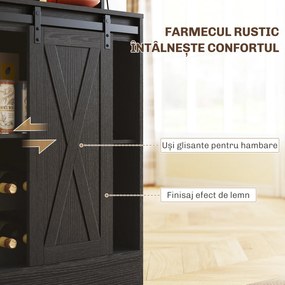 HOMCOM Bufet de Bucătărie cu Suport pentru Sticle, Priză și Iluminare LED, Negru | Aosom Romania