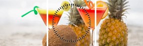 Tablou cu ananas și pahare pe plajă (cu ceas) (90x30 cm)