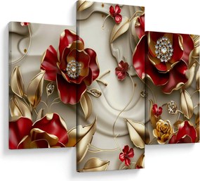Tablou - Flori 3D Roșu-Auriu (90x60 cm)