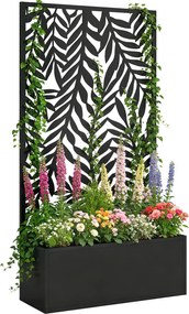 Outsunny Jardinieră cu protecție vizuală jardinieră cu spalier motive cu frunze tropicale 61 x 23 x 113 cm Negru | Aosom Romania