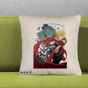 Perna Personalizata Fullmetal Alchemist Brotherhood Edward si Al Poster, 40x40 cm, Bej Canapea, Husa Detasabila, Perna Inclusa, BEKZ®