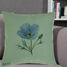 Perna Decorativa Mac Albastru Acuarela, 40x40 cm, Verde, Husa Detasabila, Perna Inclusa, BEKZ®