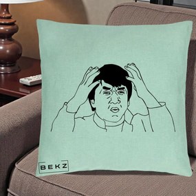 Perna Decorativa Jackie Chan WTF, 40x40 cm, Verde Menta, Husa Detasabila, Perna Inclusa, BEKZ®