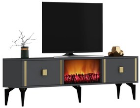Masă TV/Dulap cu șemineu Tobuvu 2 (antracit + auriu) . 1095519