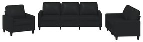 3201398 vidaXL Set de canapele cu perne, 3 piese, negru, piele ecologică