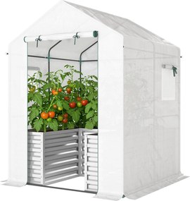 Outsunny Seră pentru roșii seră din folie cu jardinieră înaltă ușă rulantă fereastră acoperiș înclinat 141 x 141 x 190 cm Alb | Aosom Romania