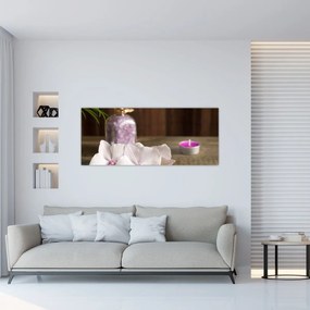 Tablou - Lumânare și orhidee (120x50 cm)