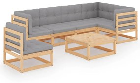 3076639 vidaXL Set mobilier de grădină cu perne, 7 piese, lemn masiv de pin