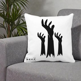 Perna Decorativa Halloween Maini Zombie Alb-Negru, 40x40 cm, Alba Mata, Husa Detasabila, Perna Inclusa, BEKZ®