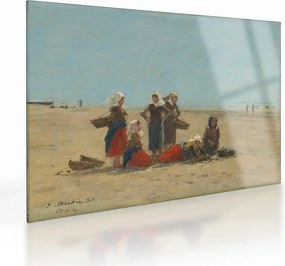 Tablou pe sticlă - Eugène Boudin, Women on the Beach at Berck, reproducere (70x50 cm)