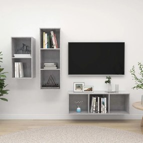 vidaXL Set de dulapuri TV, 3 piese, gri beton, lemn prelucrat