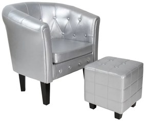 Fotoliu club Chesterfield cu taburet, argintiu