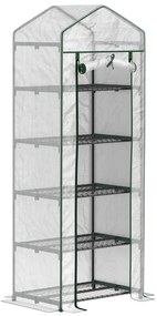 Outsunny Seră de grădină balcon cu raft 5 nivele 0,69 x 0,49 x 1,93 m oțel folie lavabilă PE alb | Aosom Romania