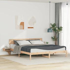 vidaXL Cadru de pat cu headboard Maro Lemn masiv de pin