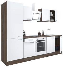 Mobilă de bucătărie Yorki 270, corp din stejar Yorki, față alb satinat cu element inferior al cuptorului, dulap cu raft