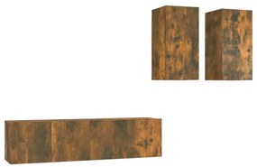 Set dulapuri TV, 4 piese, stejar fumuriu, lemn prelucrat 4, Stejar afumat, 60 x 30 x 30 cm