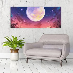 Tablou - Femeie și câine pe lună plină (120x50 cm)