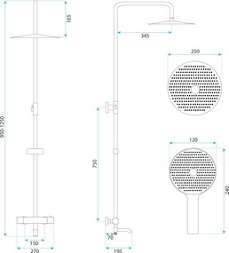 Coloana de dus cu termostat Lungo Diamond Copper