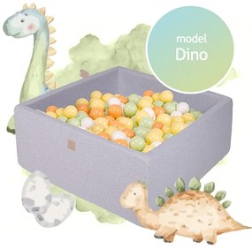 Piscina uscata cu 300 de bile (alb, portocaliu, verde deschis si galben pastel) MeowBaby , Dino, 90x90x40 cm, Gri