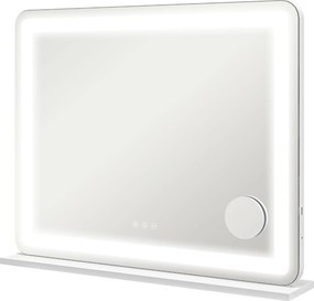HOMCOM Oglindă de Machiaj cu Lumini LED în 3 Culori, Oglindă de Perete și Masă cu USB, 80x62x14 cm, Alb | Aosom Romania