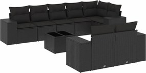 vidaXL Set mobilier de grădină cu perne, 9 piese, negru, poliratan