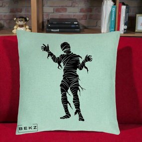 Perna Decorativa Mormii Infricosat Silueta Neagra Halloween, 40x40 cm, Verde Menta, Husa Detasabila, Perna Inclusa, BEKZ®