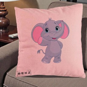 Perna Decorativa Pui de Elefant Kawaii, 40x40 cm, Roz, Husa Detasabila, Perna Inclusa, BEKZ®