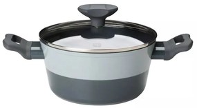 Oala cu capac de sticla Tasty 678536, 20 cm, 2.5 l, Manere moi, Aluminiu, Acoperire antiaderenta, Gri